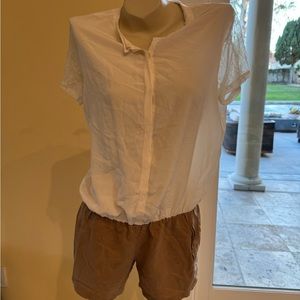 Maje Ecru and Brown Lace Short Sleeve Romper Size 8